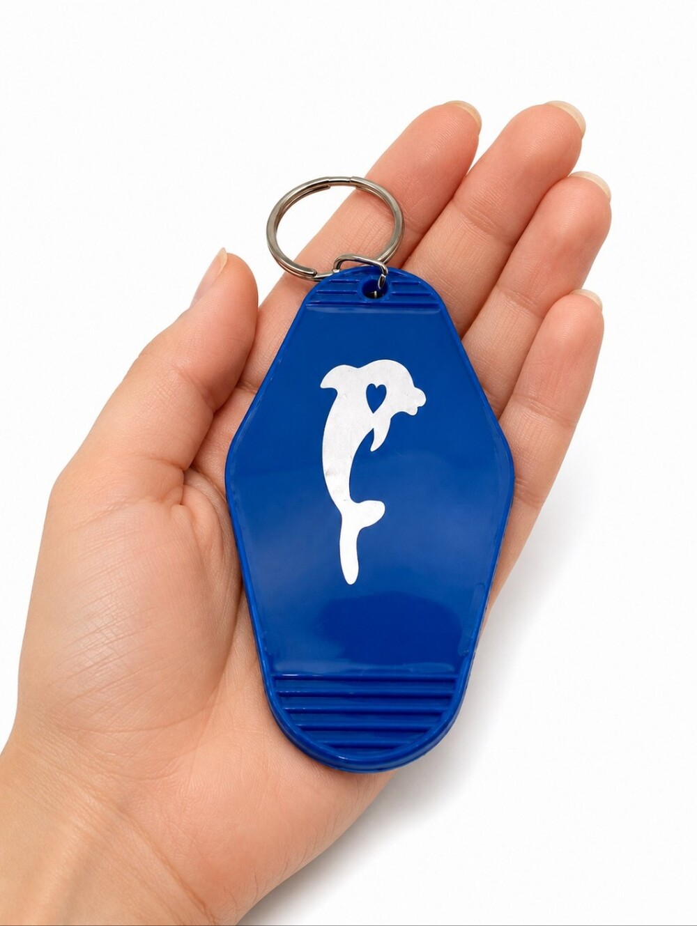 Handmade Dolphin Motel Keychain Blue Silver Resin Key Ring - Picture 2 of 2